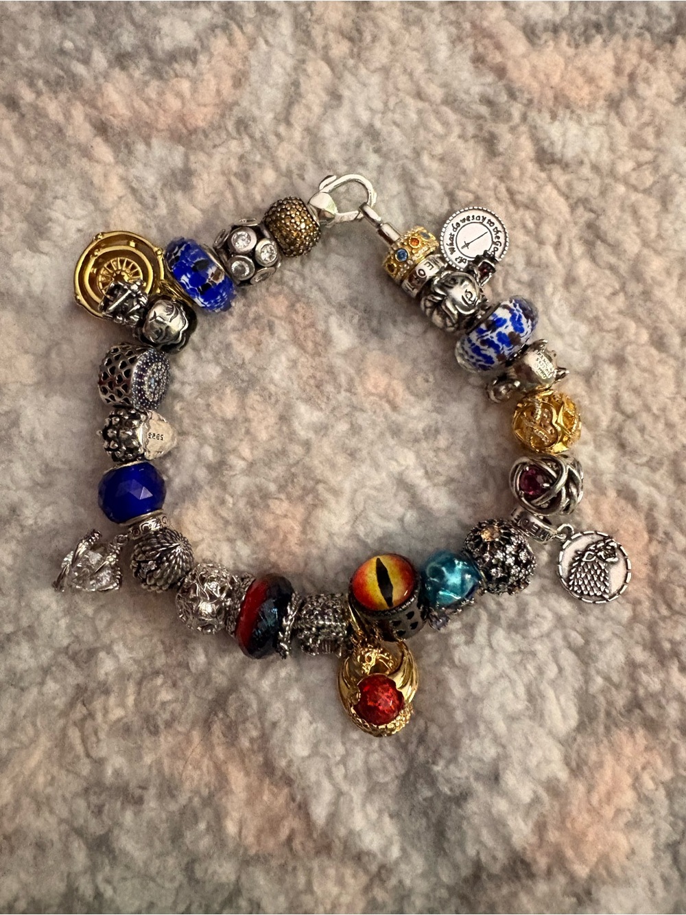 Pandora studded bracelet with mixed charms for Game of Thrones